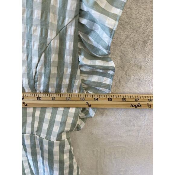 Lovers + Friends Women's Romper Size XS Coquette Green White Gingham Ruffles - Picture 12 of 12